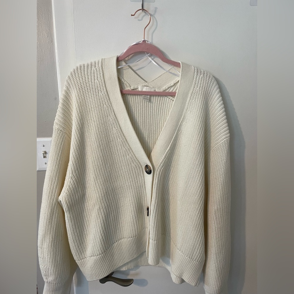 H&M white button cardigan